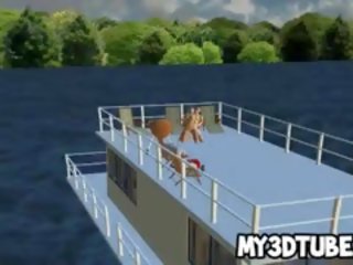 Foxy 3d мультиплікація білявка мед отримує трахкав на a човен